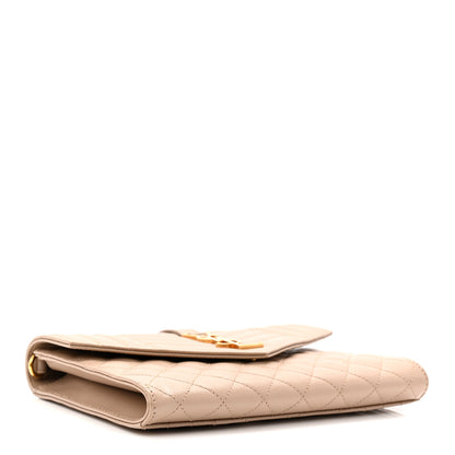 Saint Laurent Grain De Poudre Textured Mixed Matelasse Triquilt Monogram Clutch Dark Beige 4 of 8