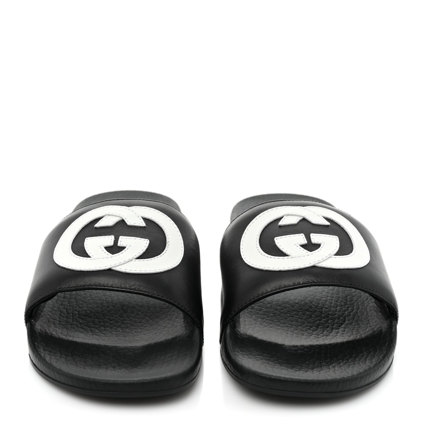 Nappa Miro Soft Calfskin Womens Interlocking G Slide Sandals 39 Black White