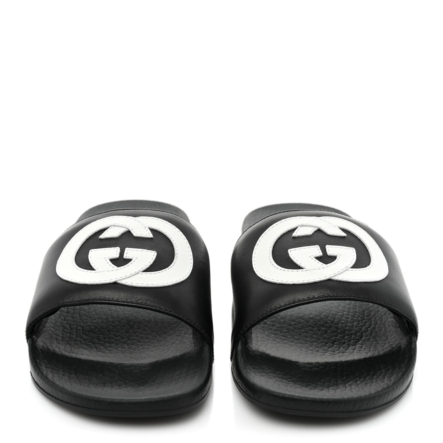 Gucci Nappa Miro Soft Calfskin Womens Interlocking G Slide Sandals 39 Black White 2 of 8