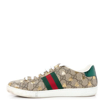 Gucci GG Supreme Monogram Bees Ayers Web Womens Ace Sneakers 37 Beige Oro Green Red 1 of 10