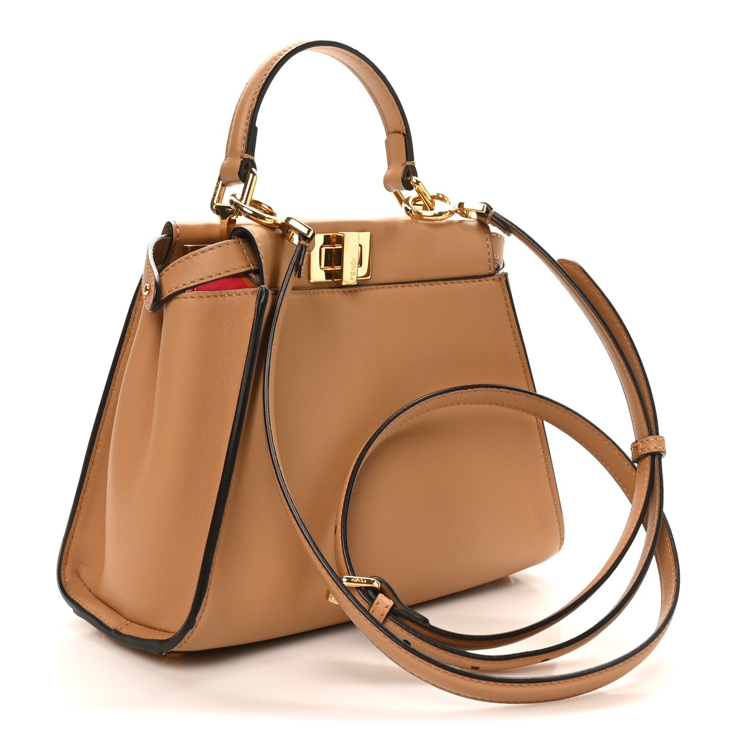 Vitello Seta Nappa FF Embossed Mini Peekaboo Iconic Satchel Miele Scuro Miele Scuro