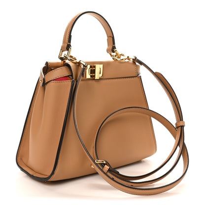 Fendi Vitello Seta Nappa FF Embossed Mini Peekaboo Iconic Satchel Miele Scuro Miele Scuro 3 of 10