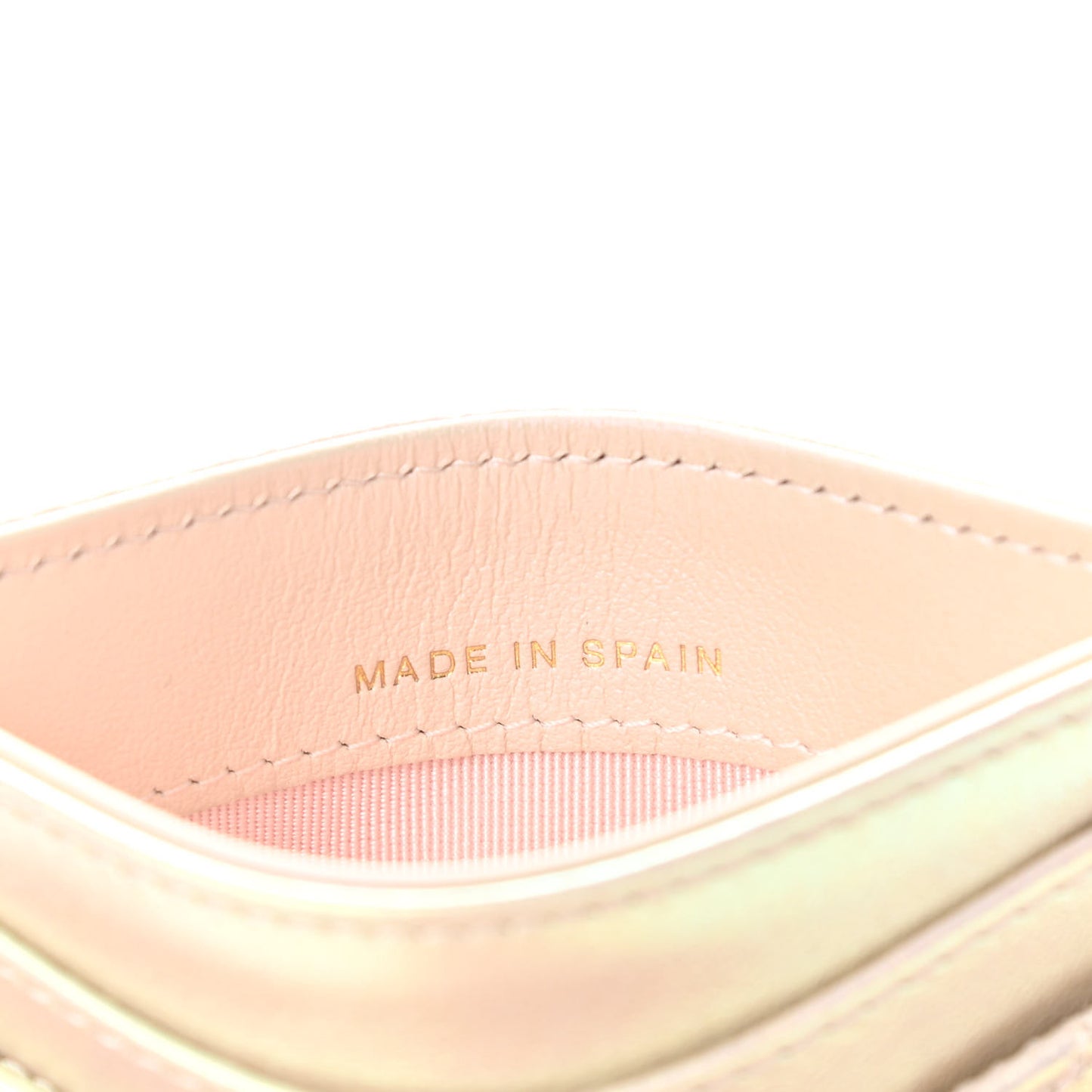 Iridescent Lambskin Quilted Card Holder Ivory