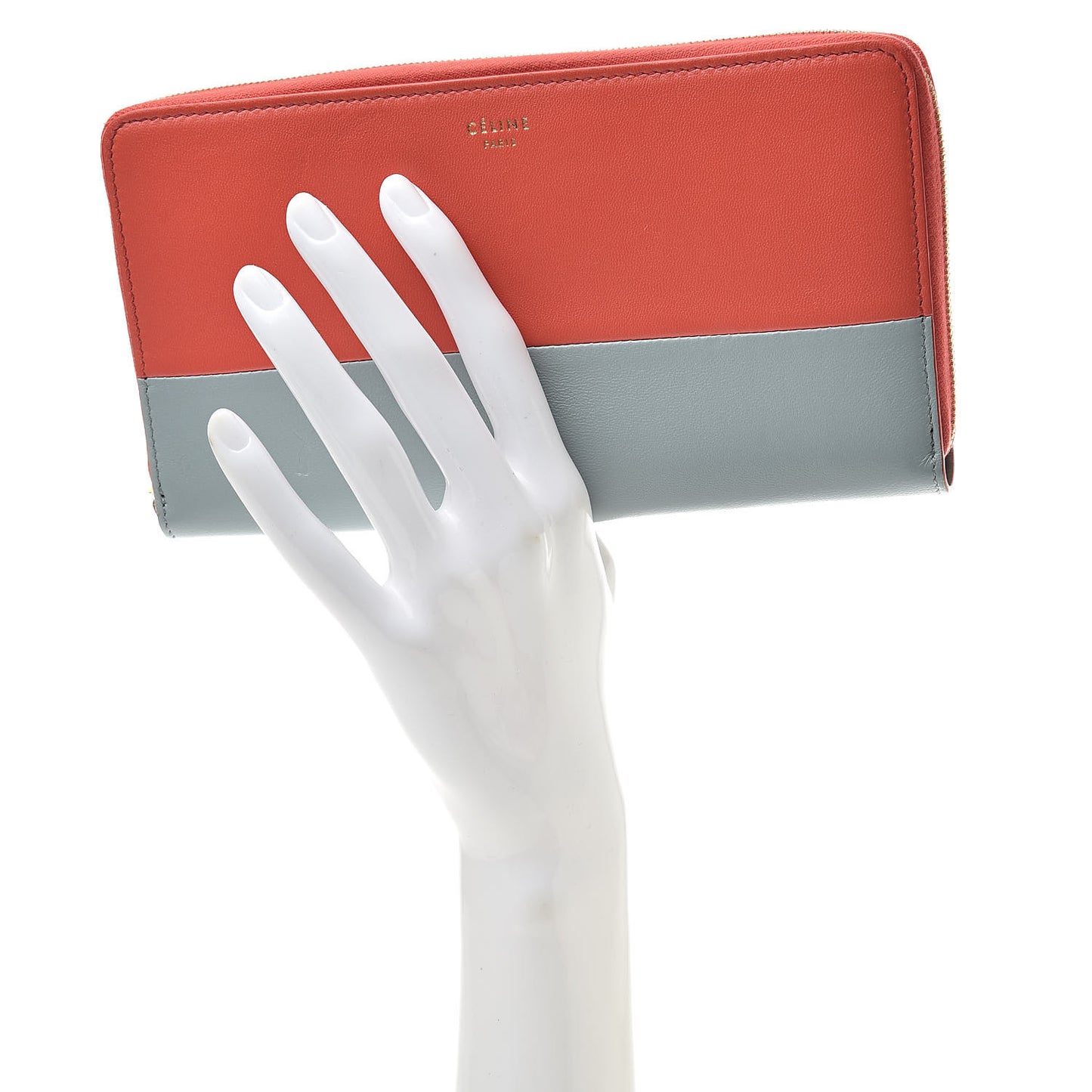 Lambskin Large Zip Around Multifunction Wallet Orange Grey