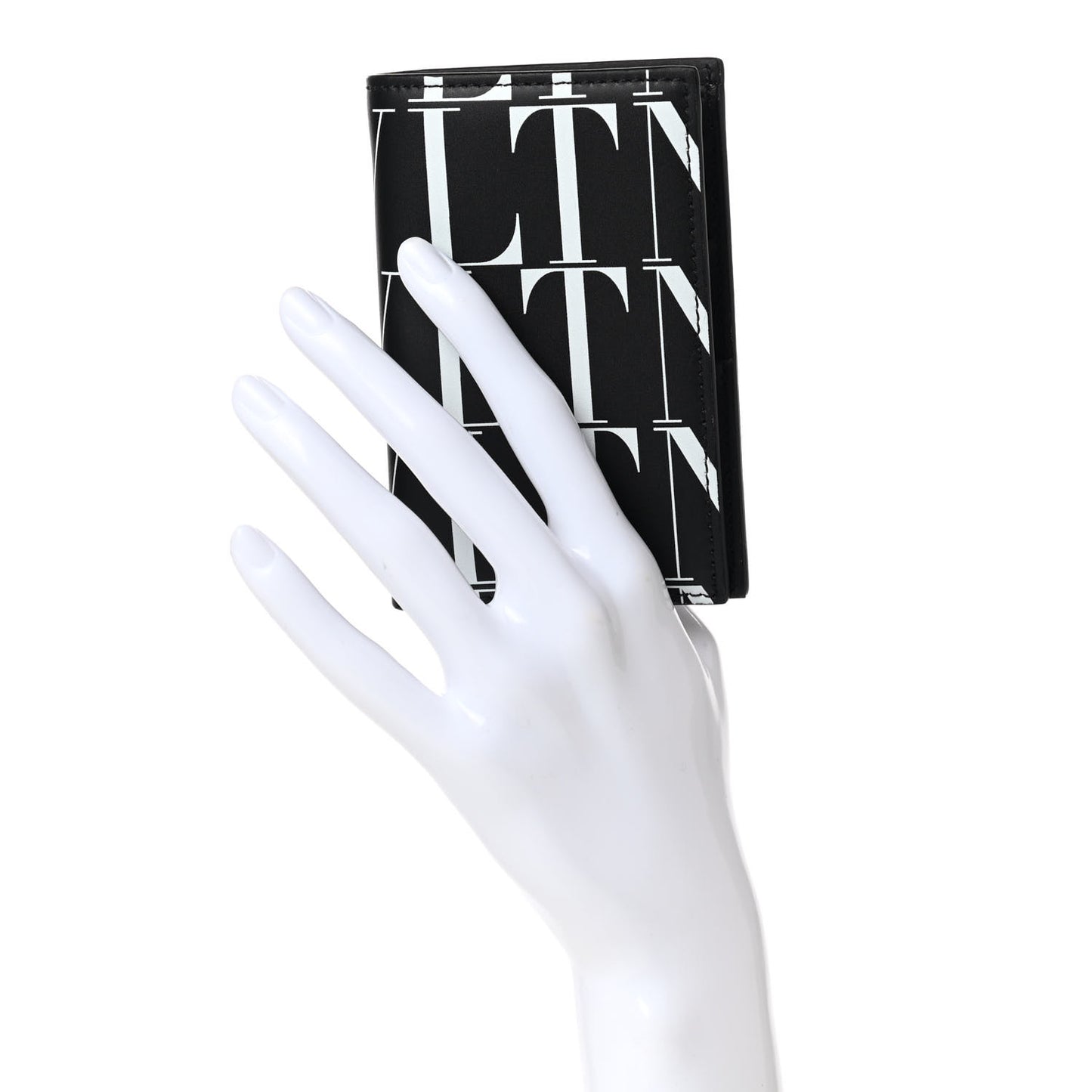 Calfskin VLTN Times Card Holder Black White