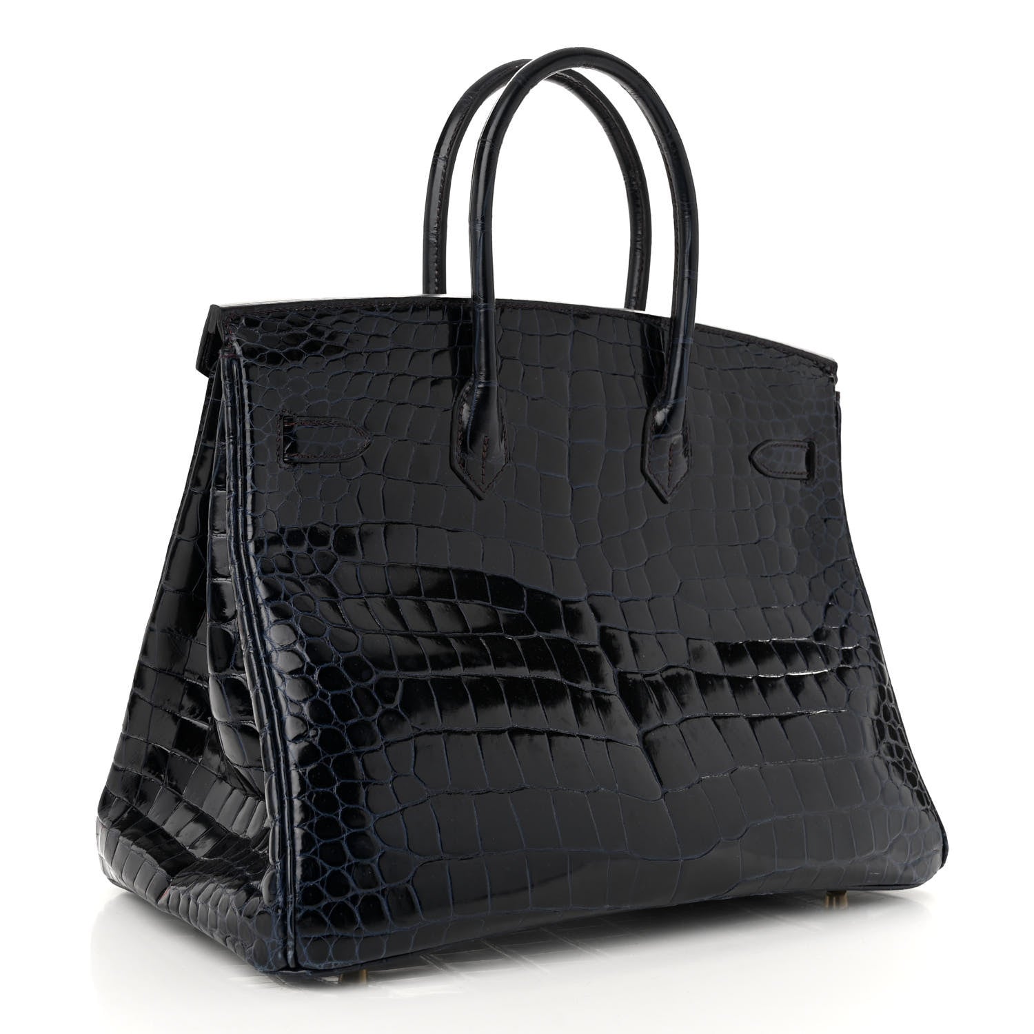 Hermes Shiny Porosus Crocodile Horseshoe Birkin 35 Bleu Nuit Bordeaux 3 of 10