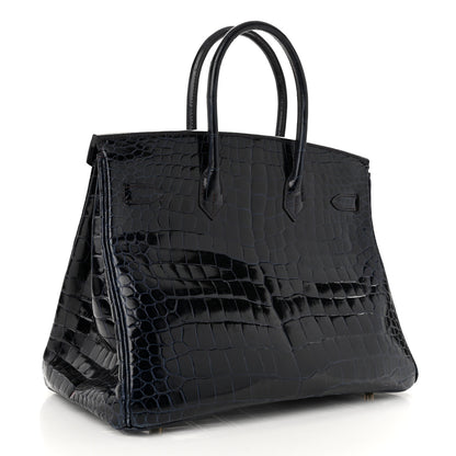Hermes Shiny Porosus Crocodile Horseshoe Birkin 35 Bleu Nuit Bordeaux 3 of 10