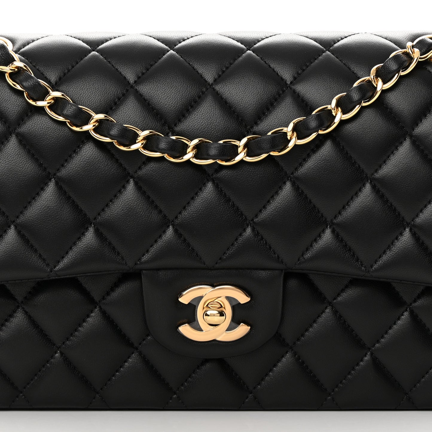 Lambskin Quilted Medium Double Flap Black