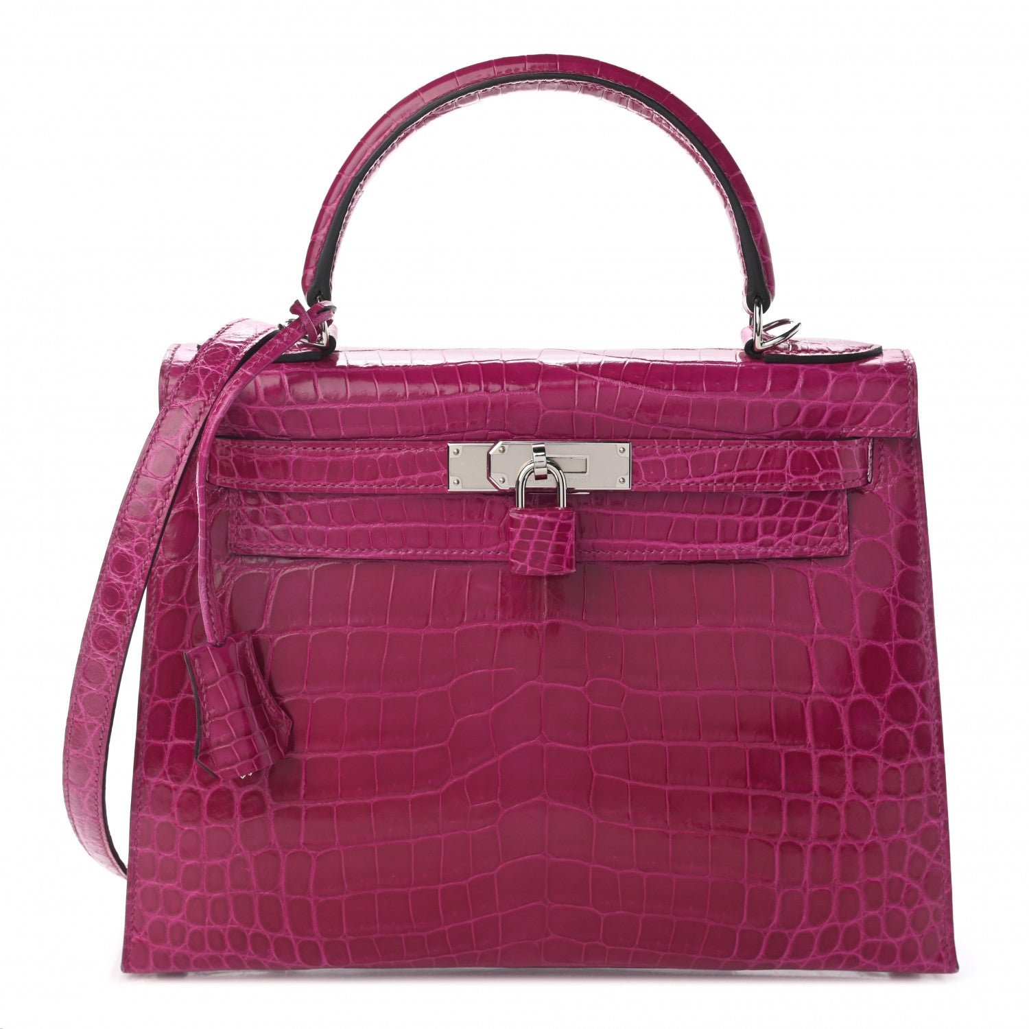 Hermes Shiny Niloticus Crocodile Kelly Sellier 28 Rose Scheherazade 1 of 11