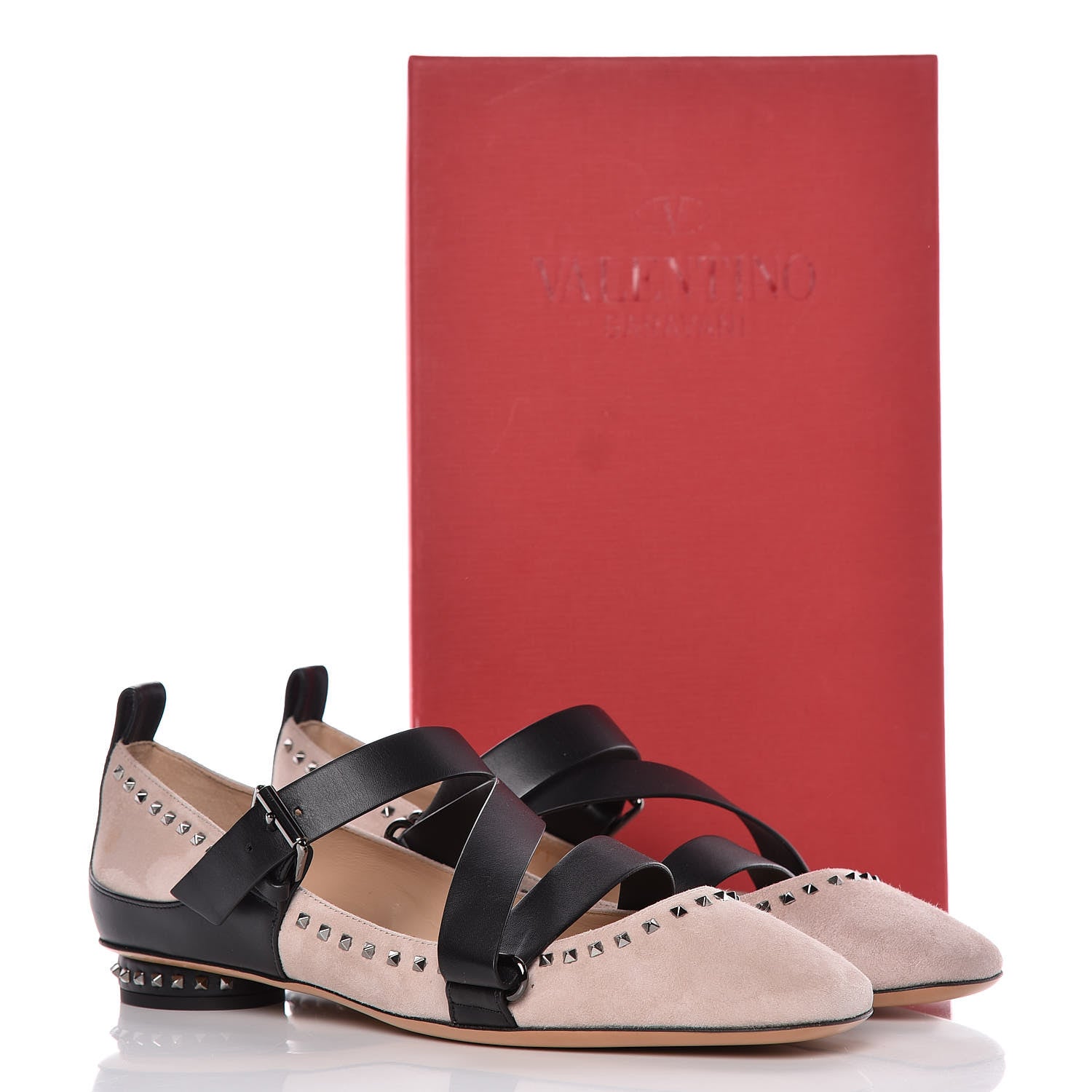 Valentino Garavani Suede Soul Rockstud Strappy Ballerina Flats 38.5 Poudre Black 9 of 9