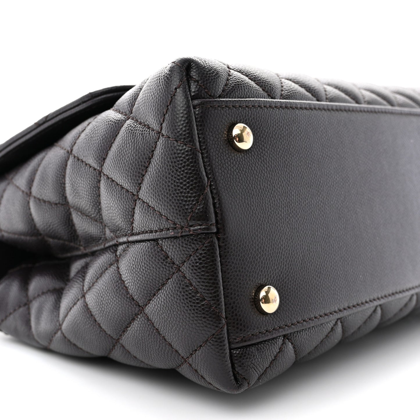 Caviar Quilted Small Coco Handle Flap Dark Brown