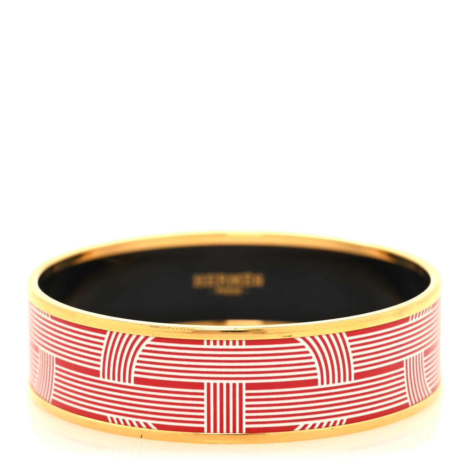 Hermes Enamel Printed Wide Circuit 24 Faubourg Bracelet 65 Rouge White 1 of 5