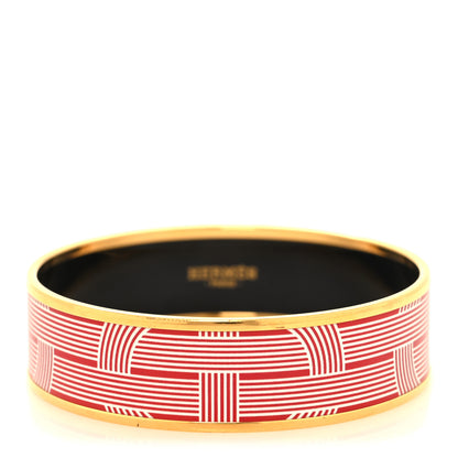 Hermes Enamel Printed Wide Circuit 24 Faubourg Bracelet 65 Rouge White 1 of 5