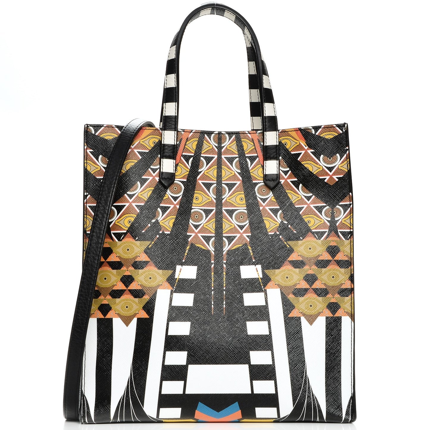 Textured Coated Canvas Egyptian Print Medium Stargate Shopper Tote Multicolor