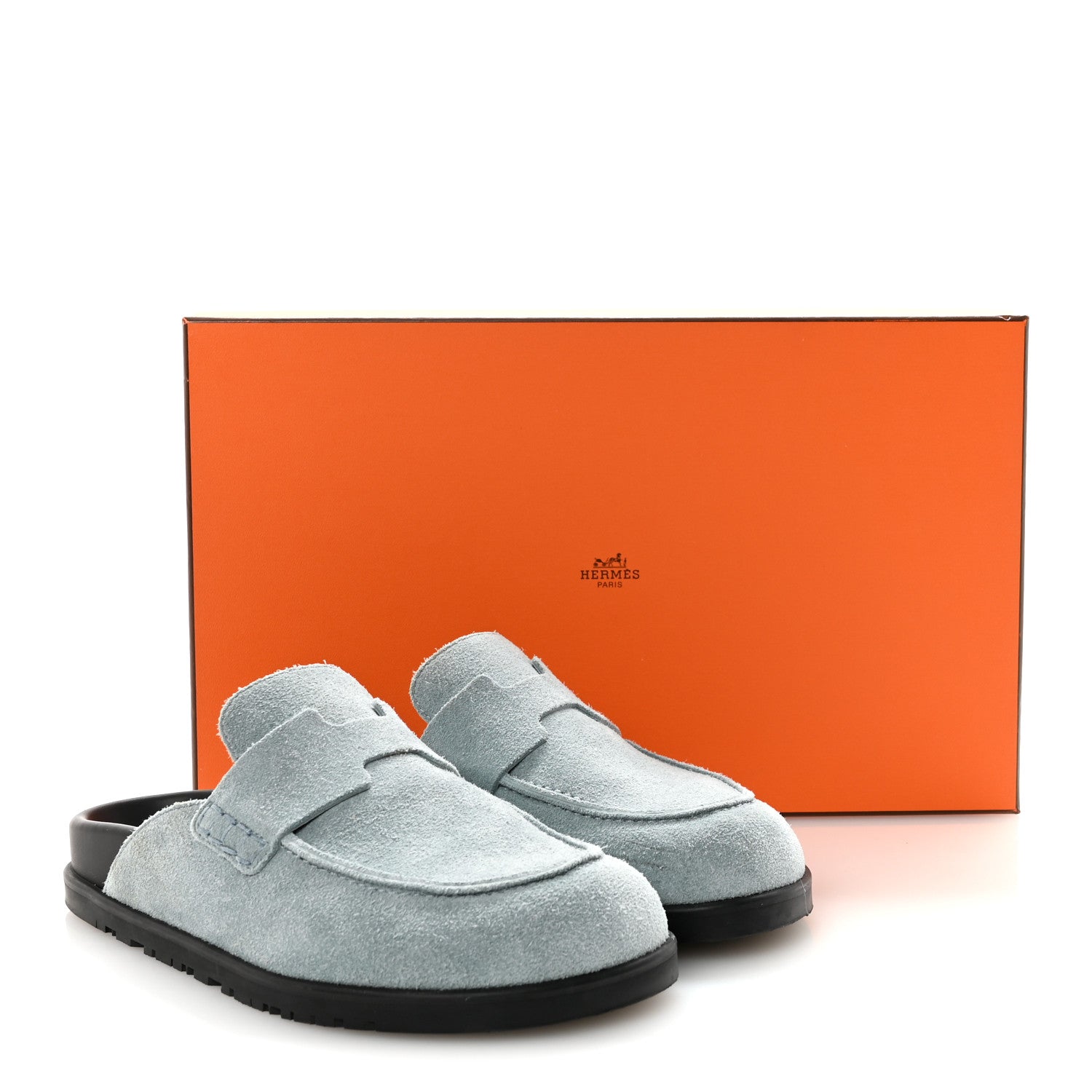 Hermes Suede Calfskin Womens Go Mules 36 Bleu Pinede 10 of 10