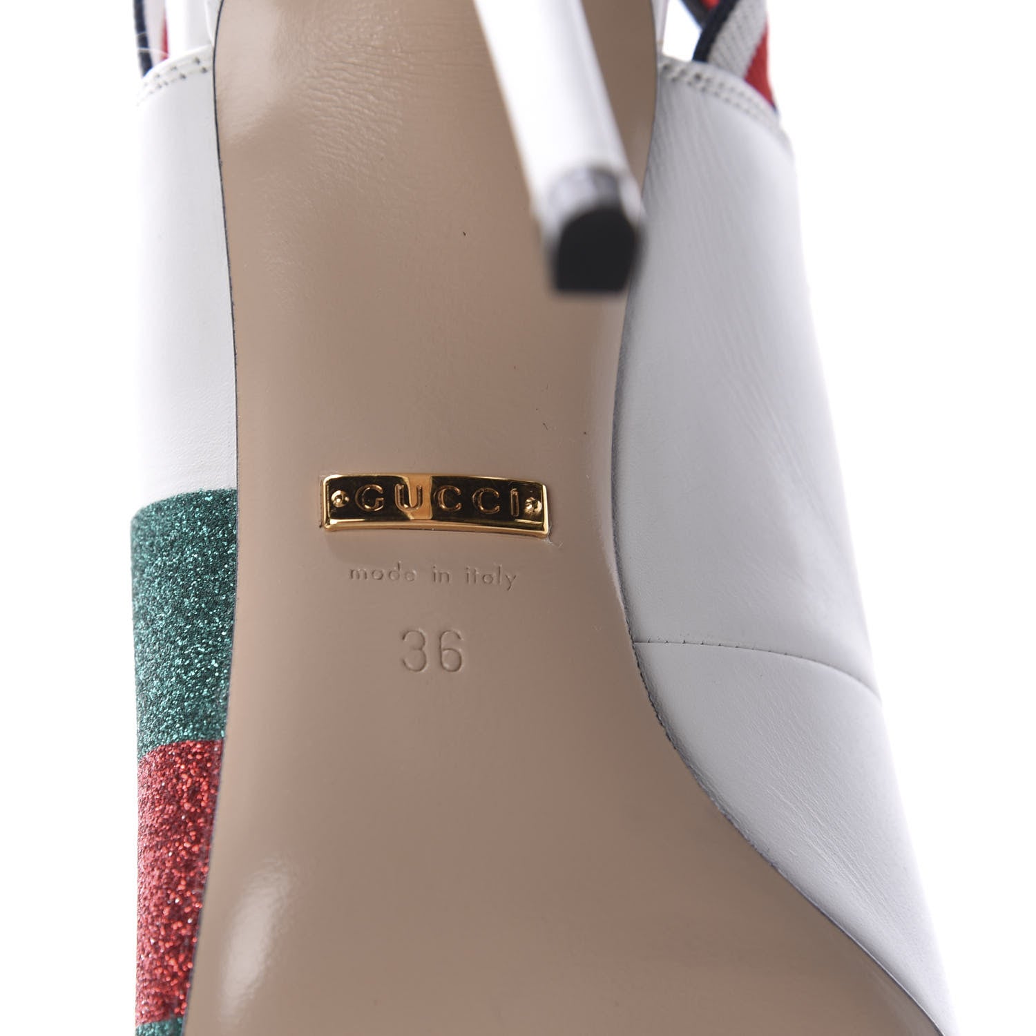 Gucci Calfskin Glitter Web High Heel Slingback Pumps 36 White 8 of 10