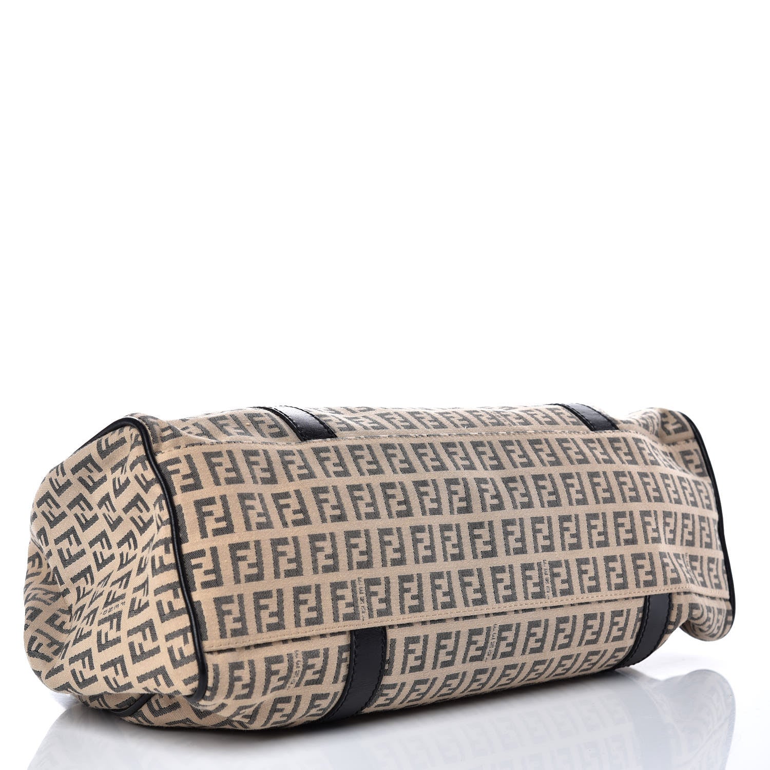 Fendi Zucchino Vitello Shoulder Bag Beige Black 4 of 9