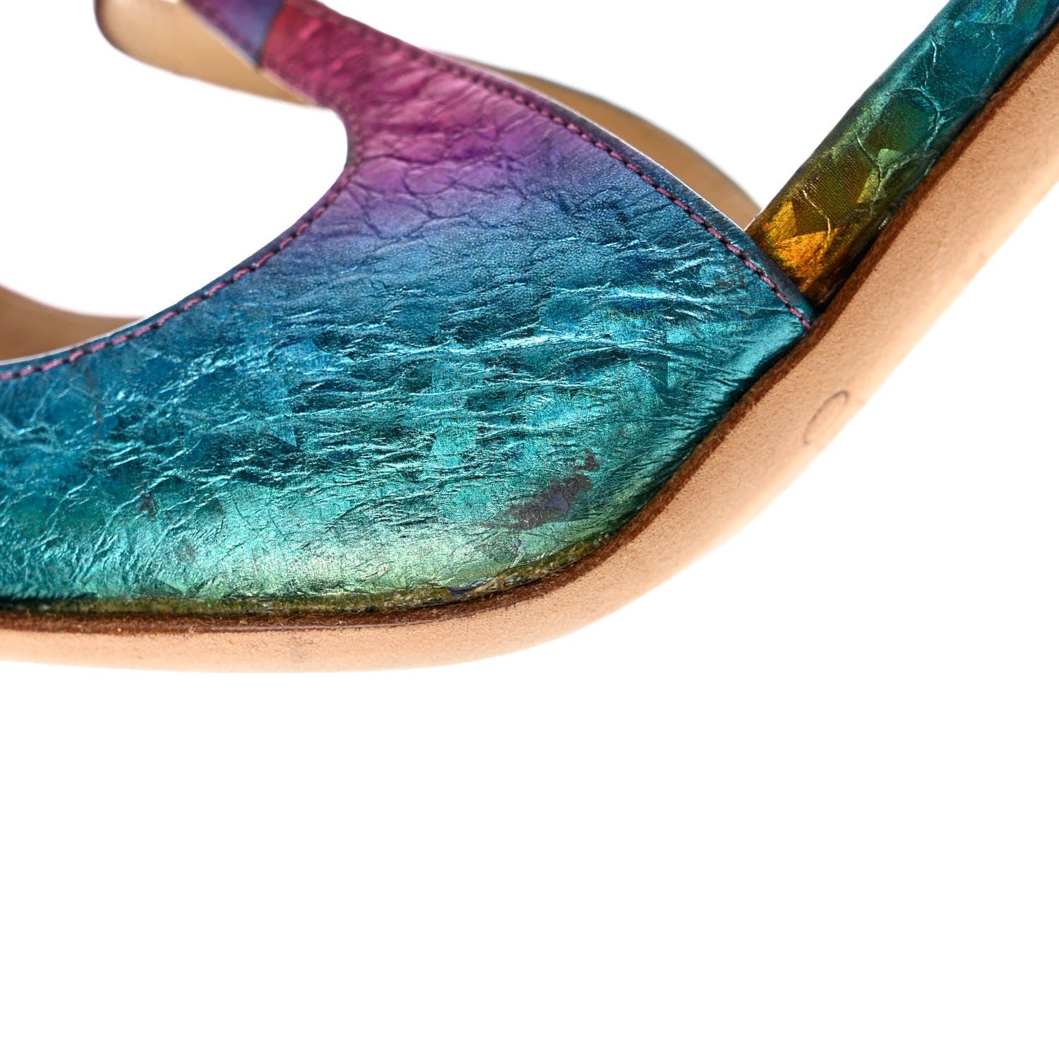 Jimmy Choo Calfskin Python Embossed Ankle Strap Sandals 37.5 Multicolor 8 of 12