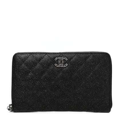 Chanel Glittered Calfskin Quilted Large Gusset Zip Wallet Black 1 of 12