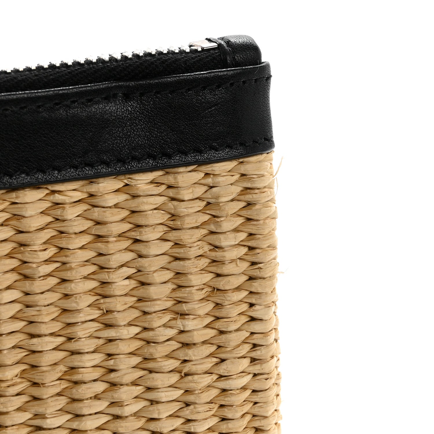 Saint Laurent Raffia Calfskin Rive Gauche Zipped Pouch Naturale Black 8 of 9