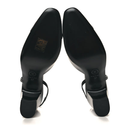 Chanel Lambskin Cap Toe CC Slingback Sandals 37 Black Dark Grey 5 of 9