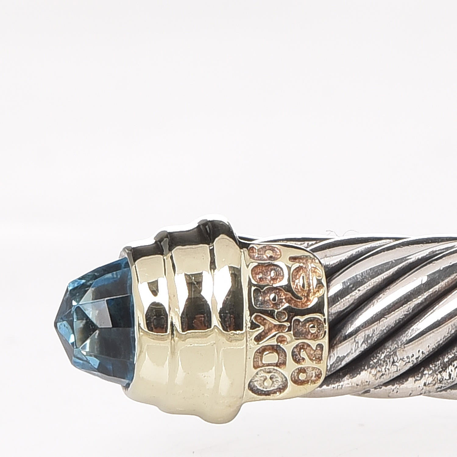 David Yurman Sterling Silver 14K Yellow Gold Blue Topaz 5mm Cable Classics Petite Color Bracelet 5 of 5