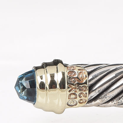 David Yurman Sterling Silver 14K Yellow Gold Blue Topaz 5mm Cable Classics Petite Color Bracelet 5 of 5