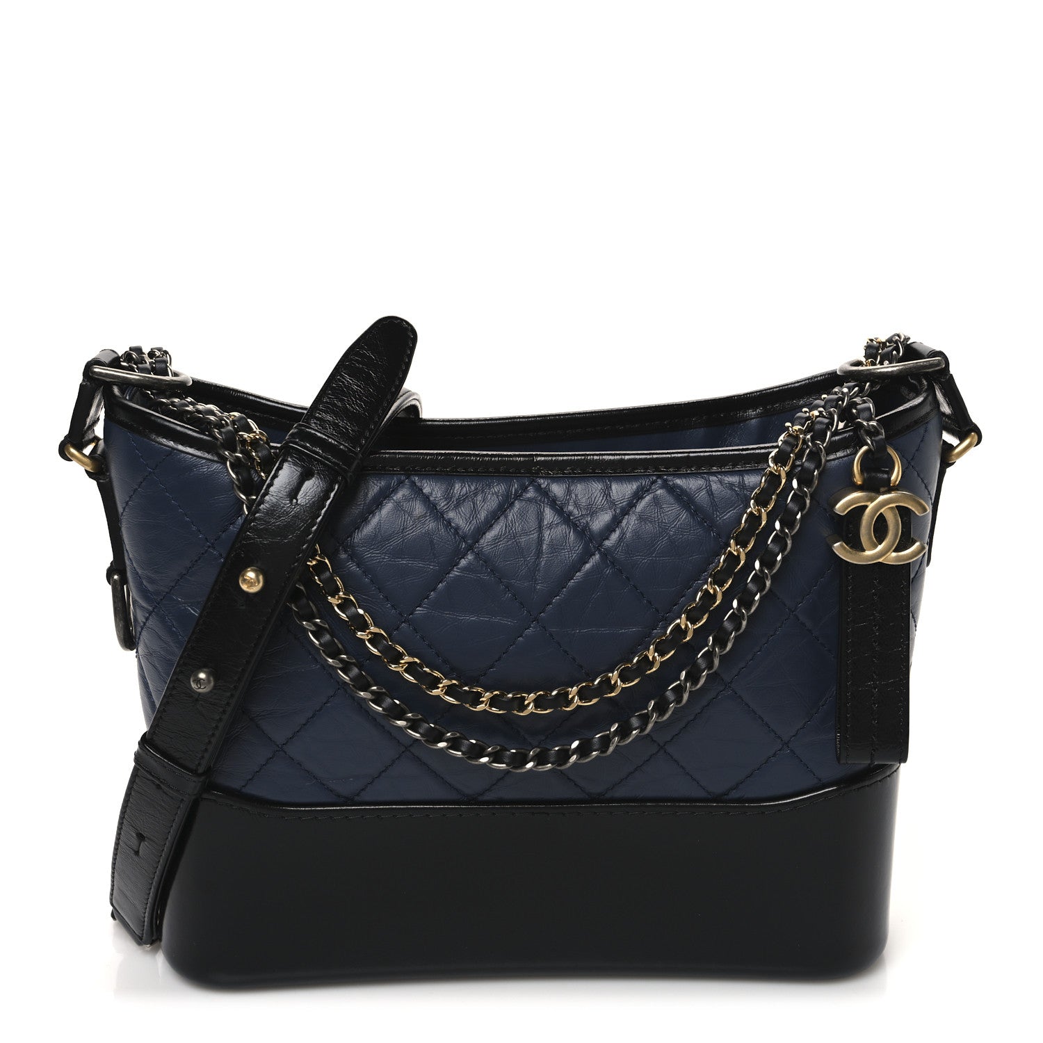 Chanel Aged Calfskin Quilted New Medium Gabrielle Hobo Navy Black 1 of 10