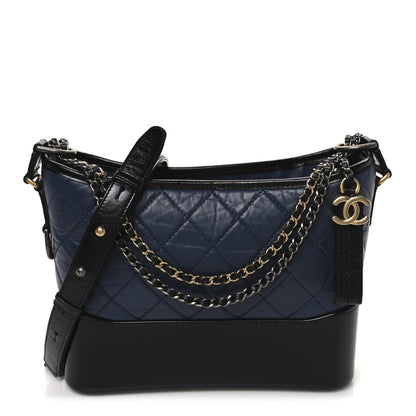 Chanel Aged Calfskin Quilted New Medium Gabrielle Hobo Navy Black 1 of 10