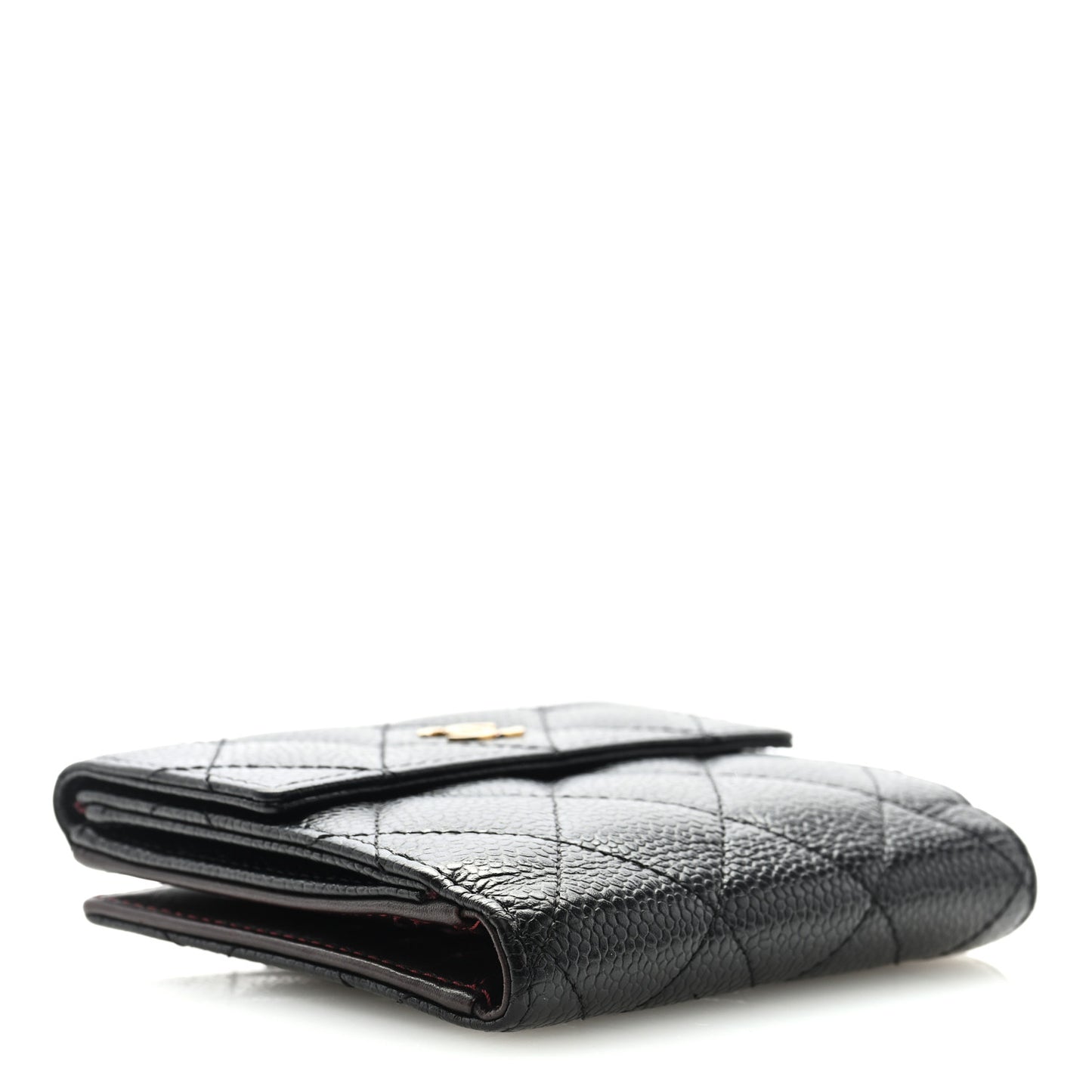 Caviar Quilted Compact French Flap Wallet Black