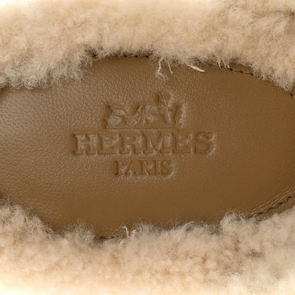 Hermes Suede Goatskin Woolskin Carlotta Mules 37 Beige Gobi 8 of 14