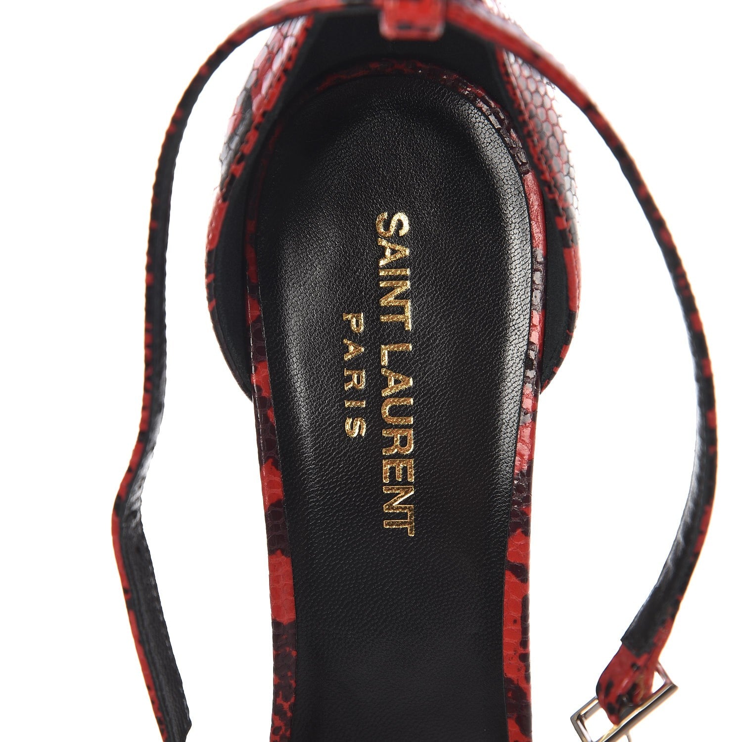 Saint Laurent Python Calfskin Embossed Jane 105 Ankle Strap Sandals 39.5 Red Black 6 of 8