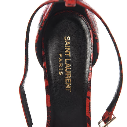 Saint Laurent Python Calfskin Embossed Jane 105 Ankle Strap Sandals 39.5 Red Black 6 of 8