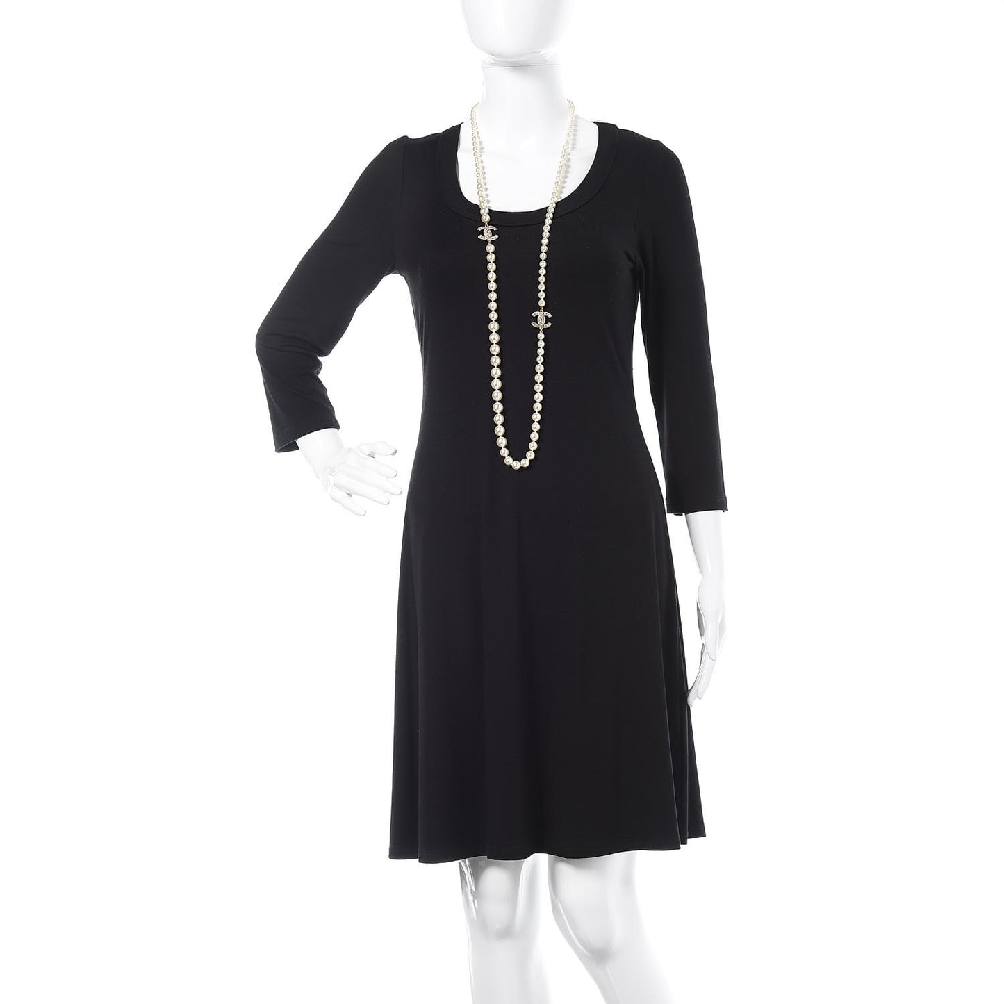 Pearl Baguette Crystal CC Long Necklace Silver