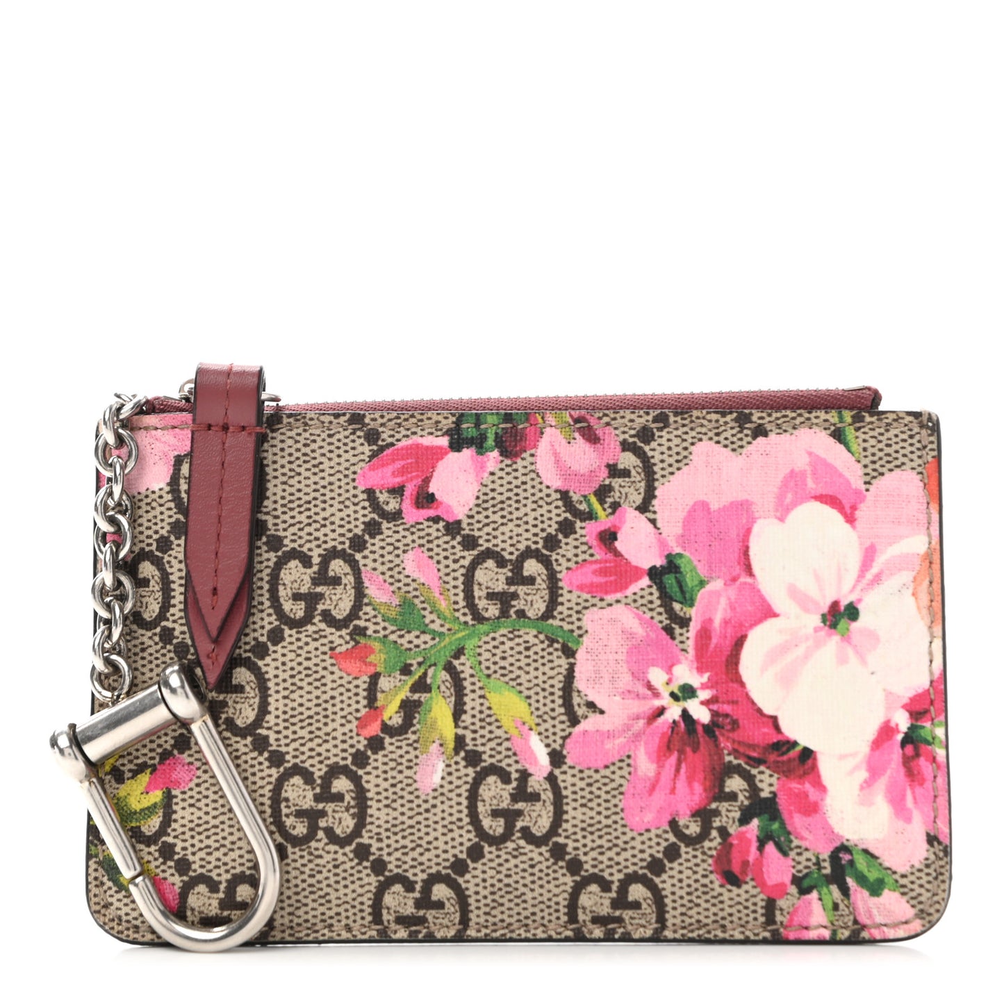 GG Supreme Monogram Blooms Key Ring Coin Case Beige Multicolor Dry Rose