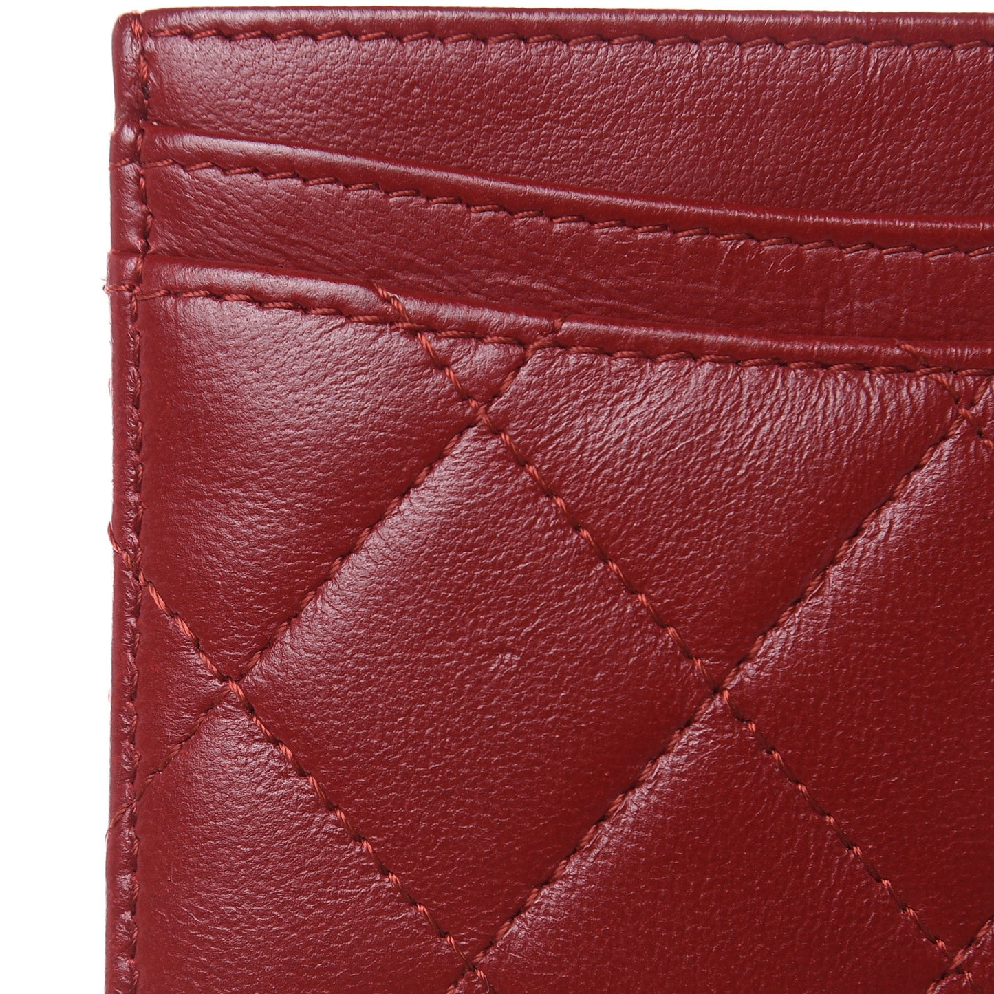 Lambskin Quilted Card Holder Red