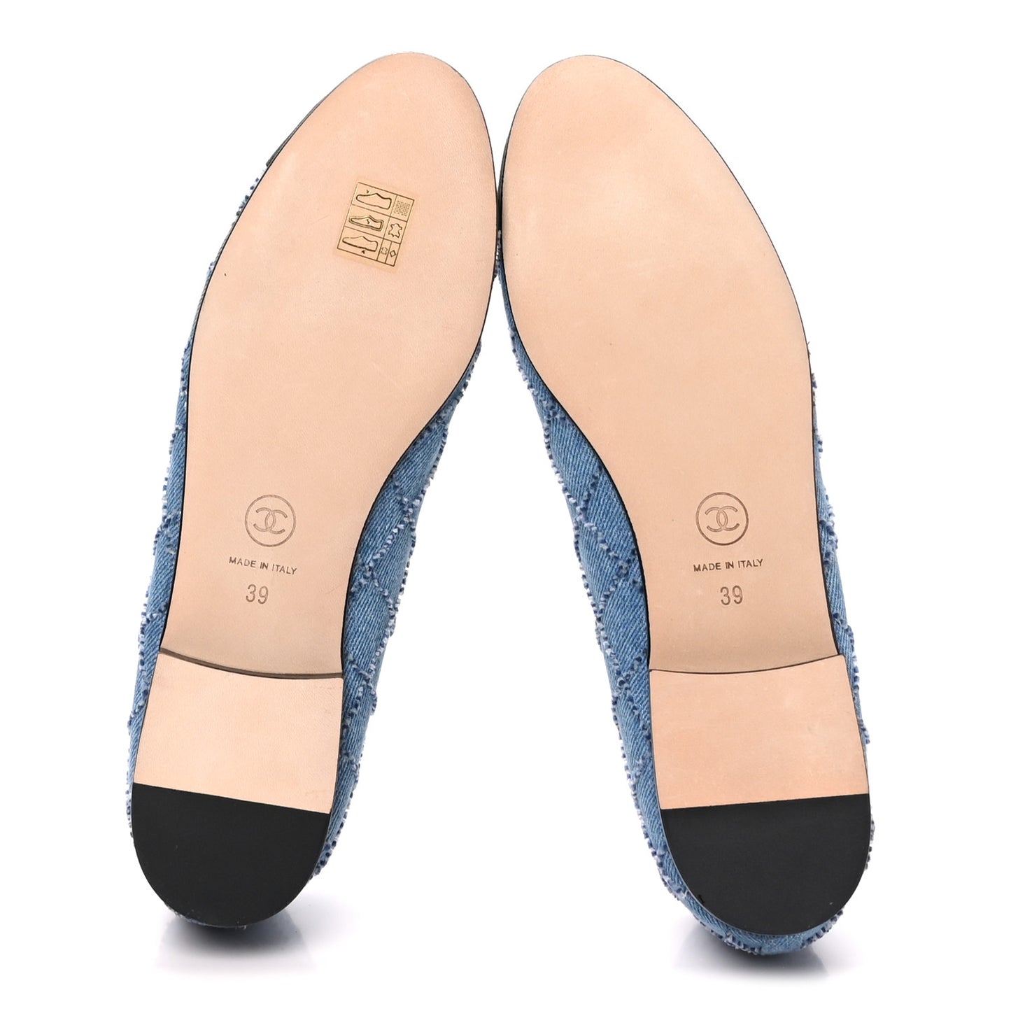 Denim Embroidered Grosgrain CC Cap Toe Ballerina Flats 39 Blue Black