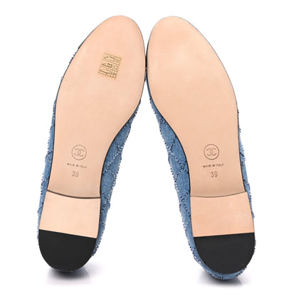 Chanel Denim Embroidered Grosgrain CC Cap Toe Ballerina Flats 39 Blue Black 6 of 10
