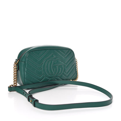 Gucci Calfskin Matelasse Small GG Marmont Chain Shoulder Bag Emerald Green 3 of 9