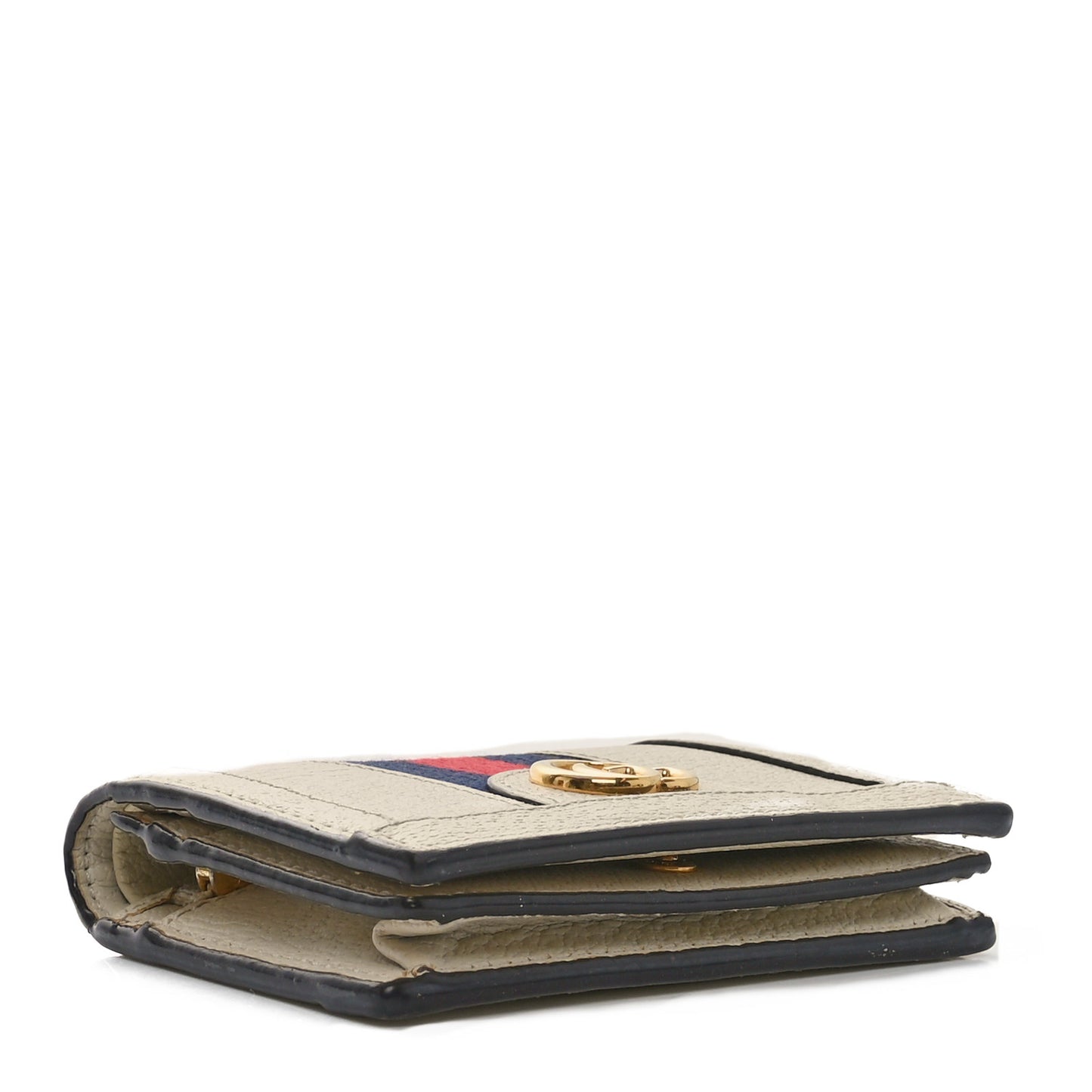 Textured Calfskin Web Ophidia Card Case Mystic White