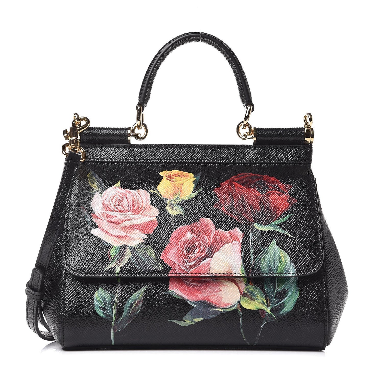 Dauphine Roses Print Small Miss Sicily Satchel Black