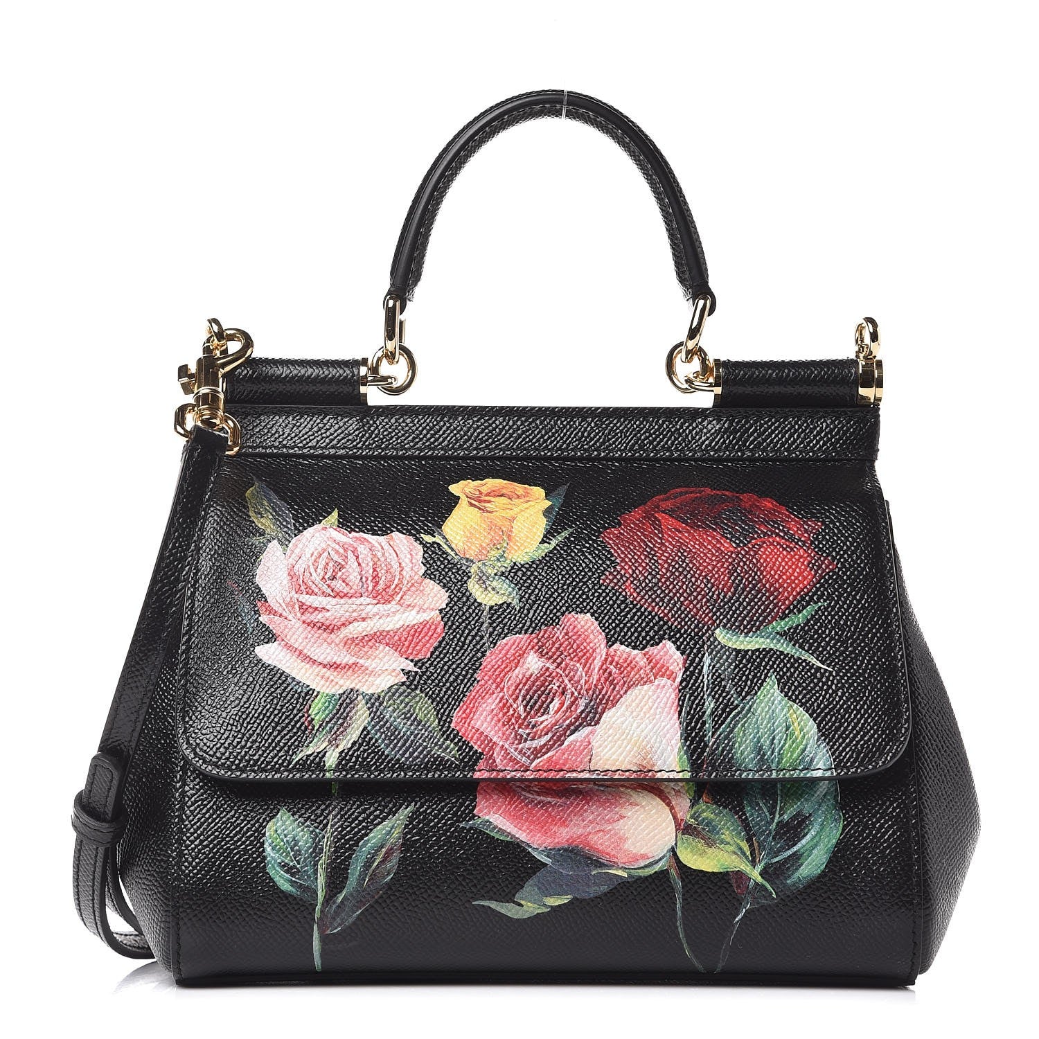 Dolce & Gabbana Dauphine Roses Print Small Miss Sicily Satchel Black 1 of 9