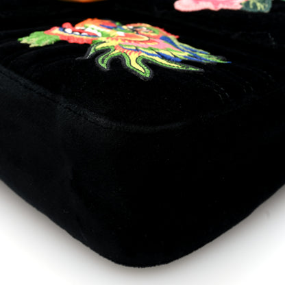 Gucci Velvet Matelasse Dragon Embroidered Medium GG Marmont Shoulder Bag Black 10 of 10