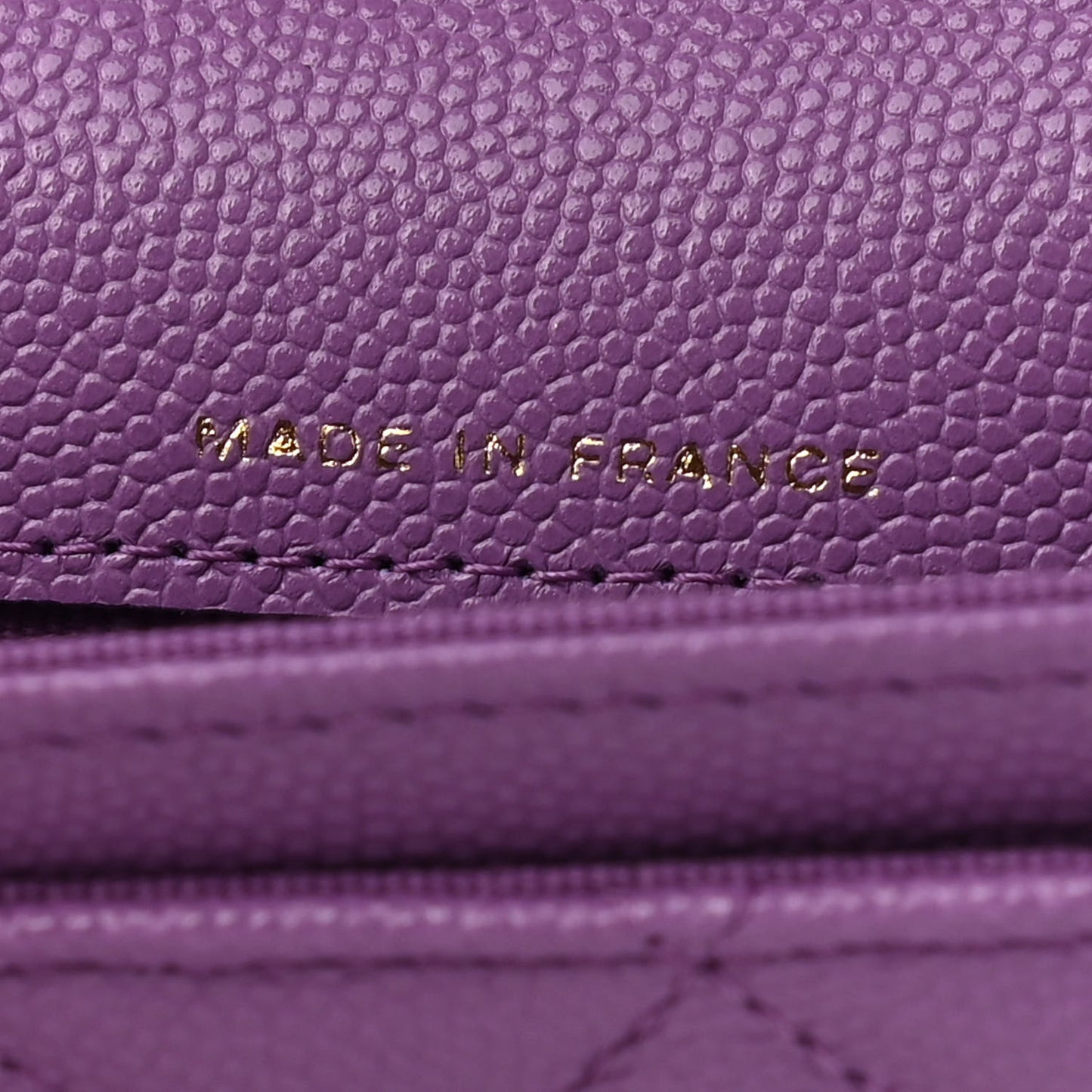 Caviar Quilted Flap Card Holder Wallet Purple
