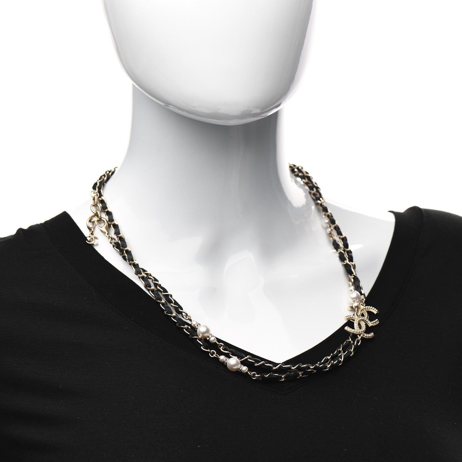 Chanel Lambskin Pearl CC Long Chain Necklace Black Gold 2 of 5