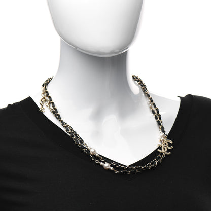 Chanel Lambskin Pearl CC Long Chain Necklace Black Gold 2 of 5