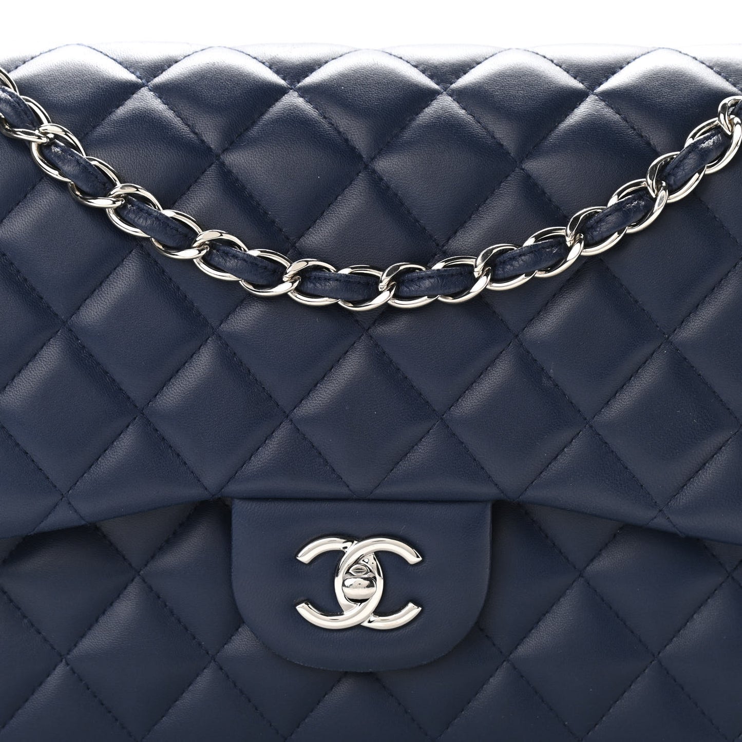Lambskin Quilted Jumbo Double Flap Navy Blue