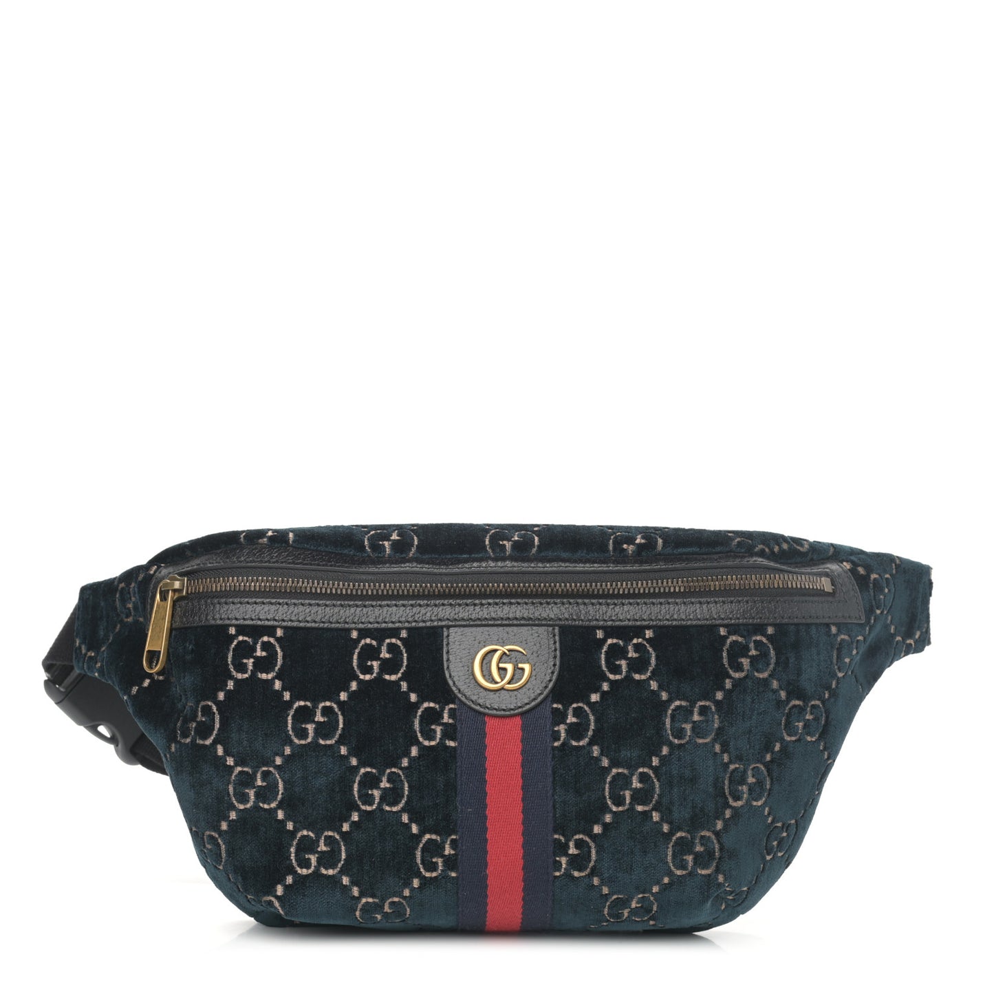 Velvet GG Monogram Web Belt Bag Blue Beige