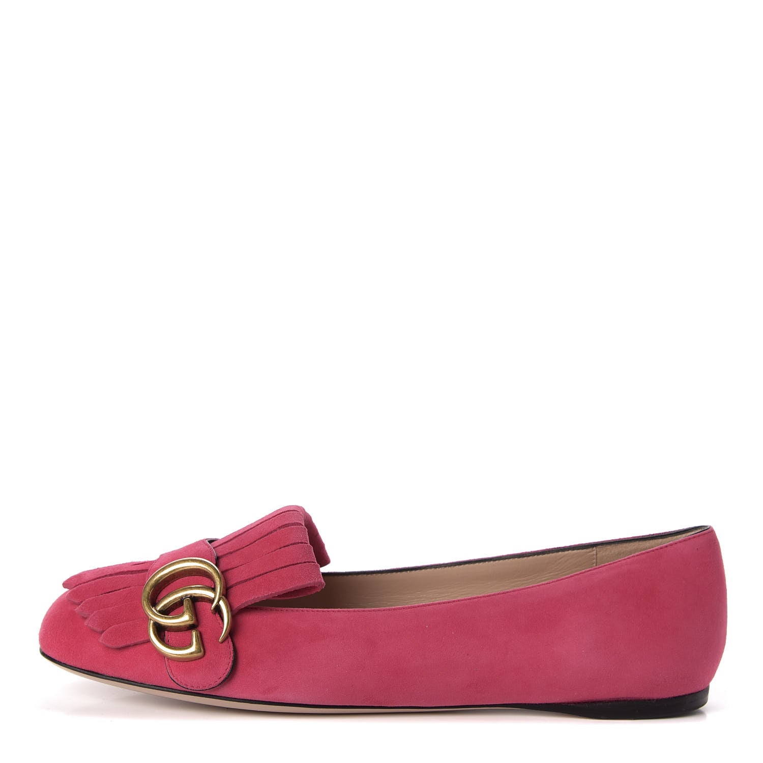 Gucci Kid Scamosciato GG Marmont Fringe Flats 37 Hot Pink 1 of 10