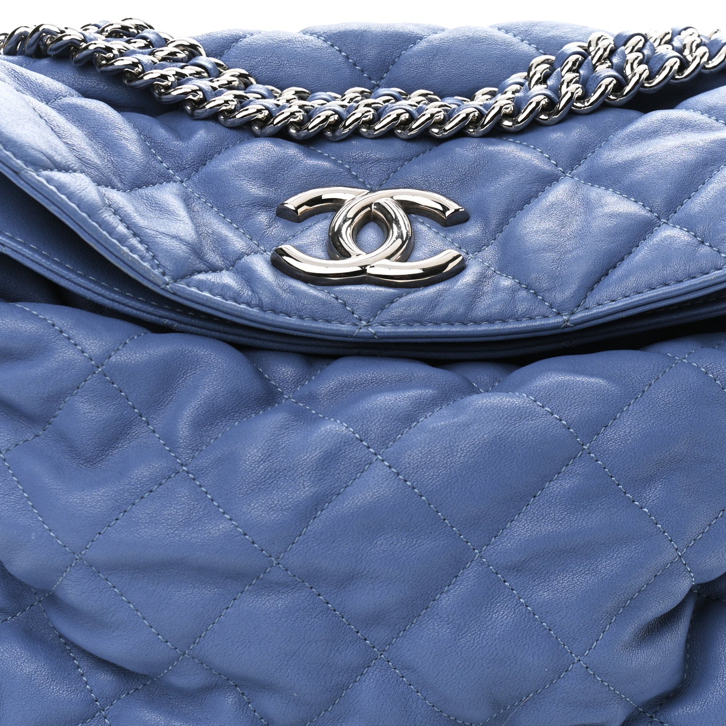 Washed Lambskin Chain Around Hobo Blue